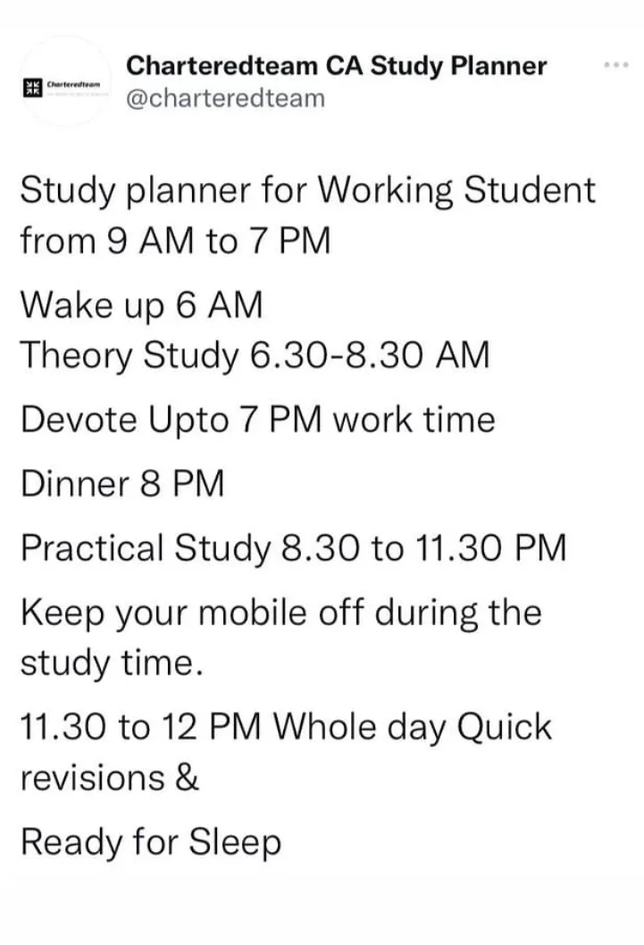 Study Routine for working CA students 