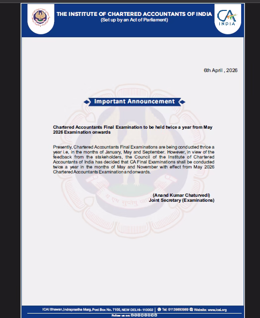 CA Final 2026 Attempt Shift: May and Nov Cycle